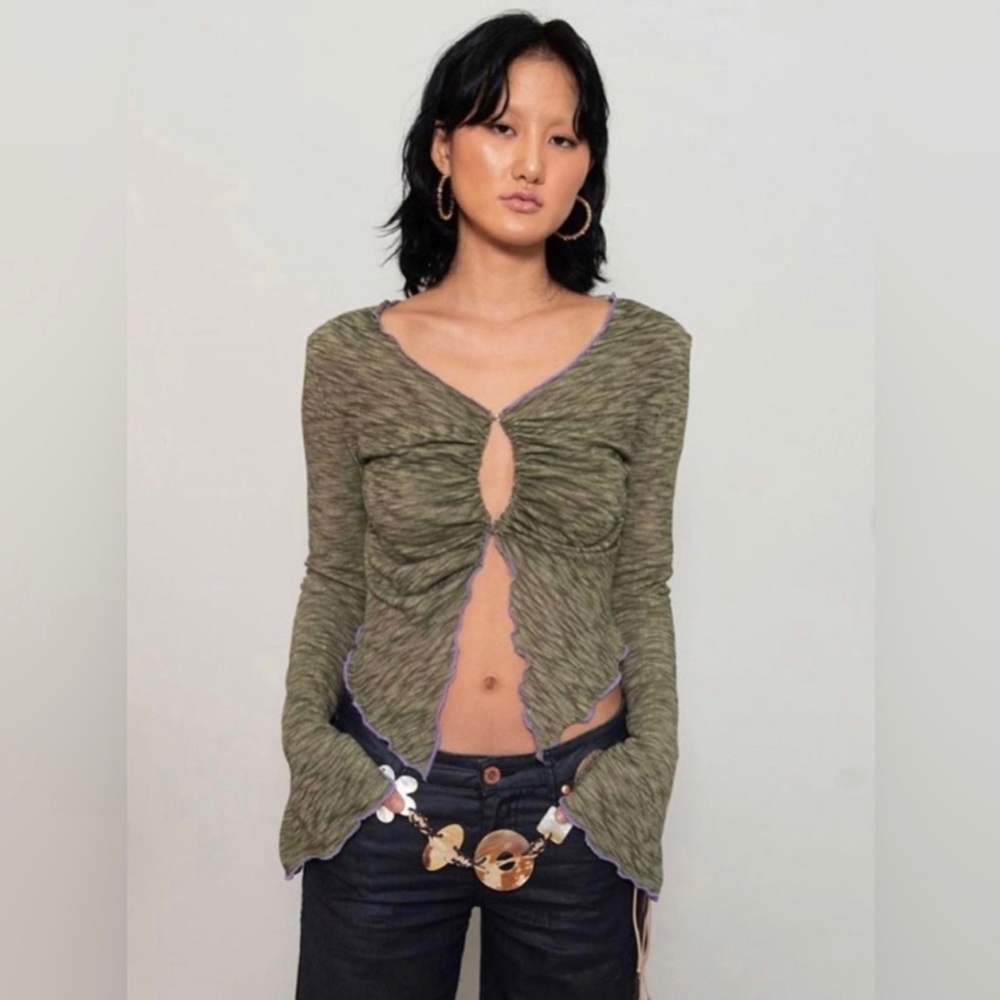 Expired Girl Fairy Grunge Bell Sleeve Top Green Size S